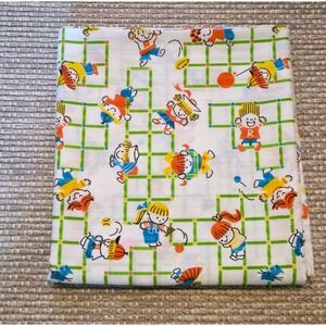 Vintage Seersucker Fabric Russell Corp Bos Girls White Orange Green 44 x 2.25 Yd